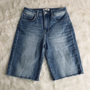 L Agence High Rise Bermuda Cut Off Shorts 23 Blue Stretch Womens Measures W24